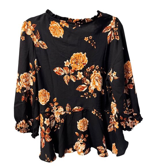 Maurices Womens Floral Peplum Blouse Blue & Orange Sz L Polyester top - Picture 11 of 12